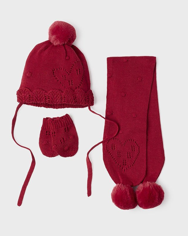 Set 3 pezzi Rosso cappello sciarpa e manopole neonata Mayoral - ErreGiModaBimbo