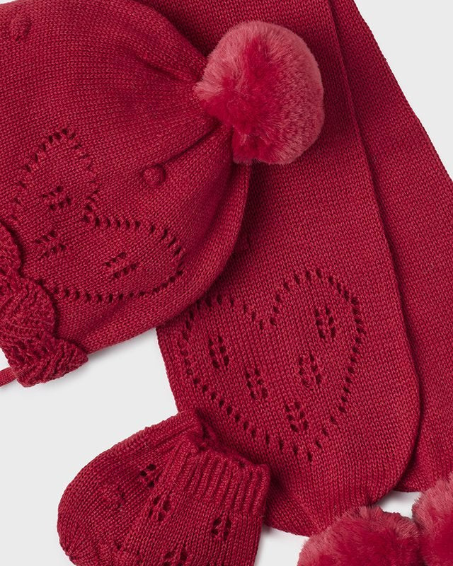 Set 3 pezzi Rosso cappello sciarpa e manopole neonata Mayoral - ErreGiModaBimbo