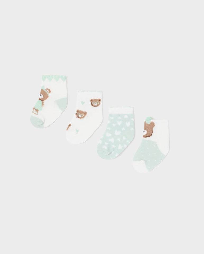 Set 4 paia calzini neonata Mayoral Newborn con stampa orsetti verde - ErreGiModaBimbo