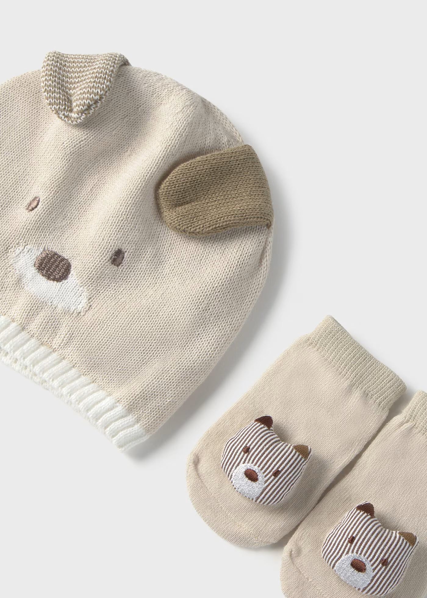 Set cappello e calzini filo cotone neonato Mayoral Newborn Animal beige Mayoral Beige