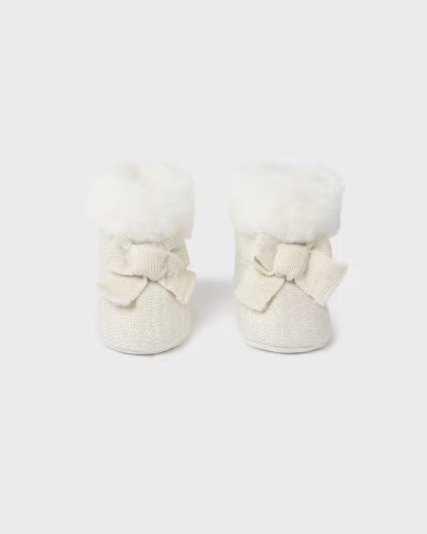 Stivaletto tricot pellicciotto neonata Mayoral Newborn champagne - ErreGiModaBimbo
