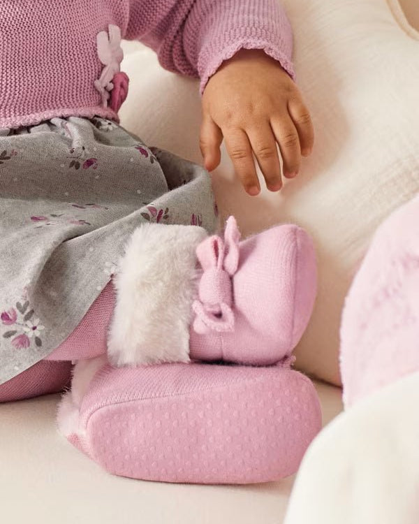 Stivaletto tricot pellicciotto neonata Mayoral Newborn lilla - ErreGiModaBimbo