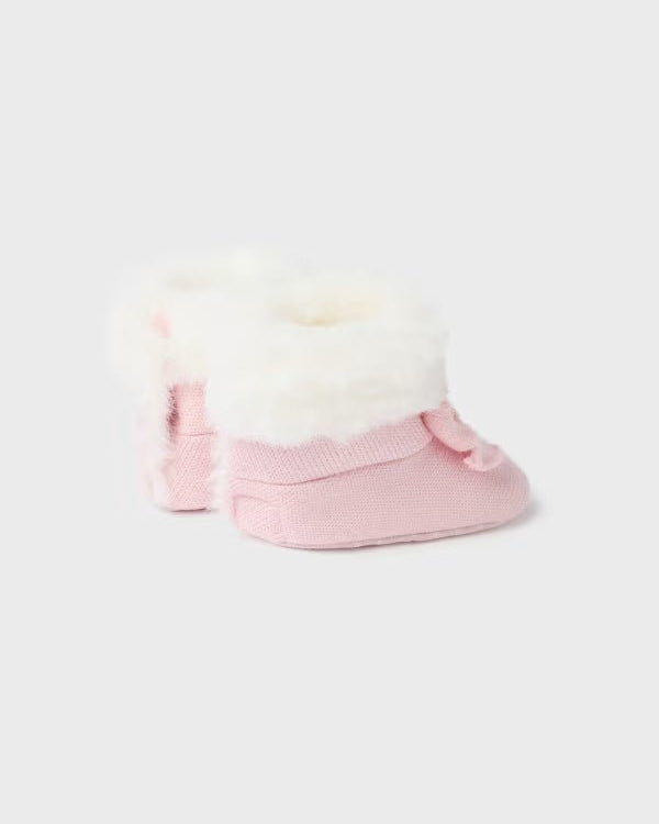 Stivaletto tricot pellicciotto neonata Mayoral Newborn rosa - ErreGiModaBimbo