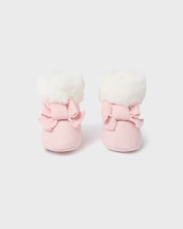 Stivaletto tricot pellicciotto neonata Mayoral Newborn rosa - ErreGiModaBimbo