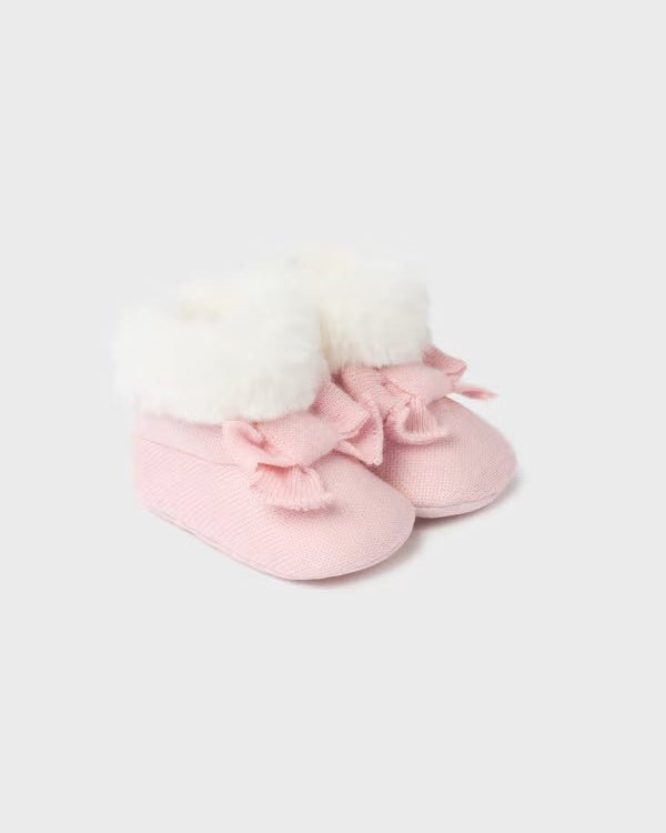 Stivaletto tricot pellicciotto neonata Mayoral Newborn rosa - ErreGiModaBimbo