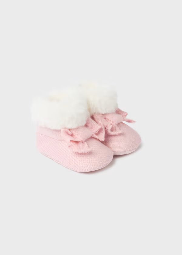 Stivaletto tricot pellicciotto neonata Mayoral Newborn rosa - ErreGiModaBimbo