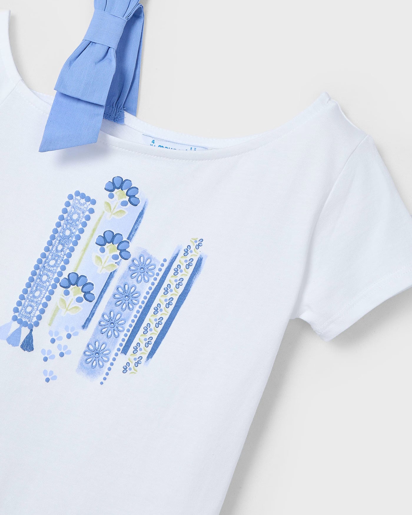 T-Shirt asimmetrica bambina Mayoral bianca grafica indaco Mayoral Bianco