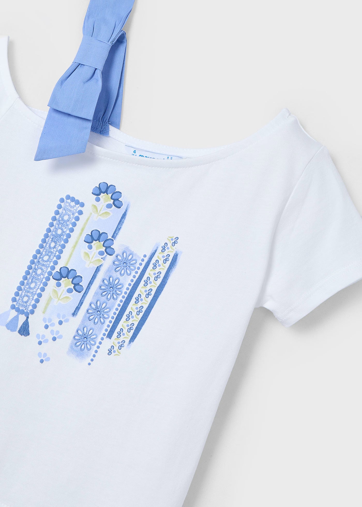 T-Shirt asimmetrica bambina Mayoral bianca grafica indaco Mayoral Bianco