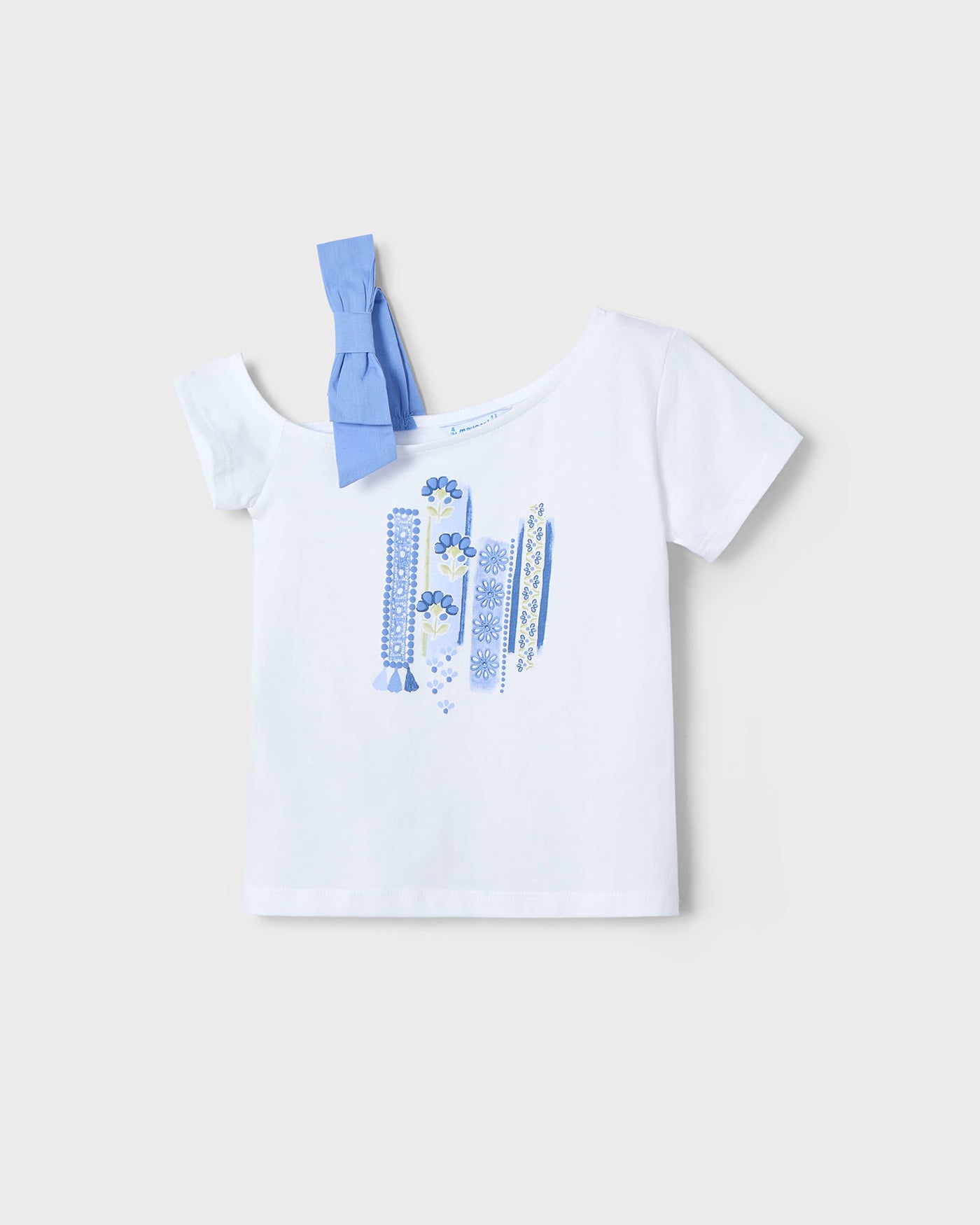 T-Shirt asimmetrica bambina Mayoral bianca grafica indaco Mayoral Bianco