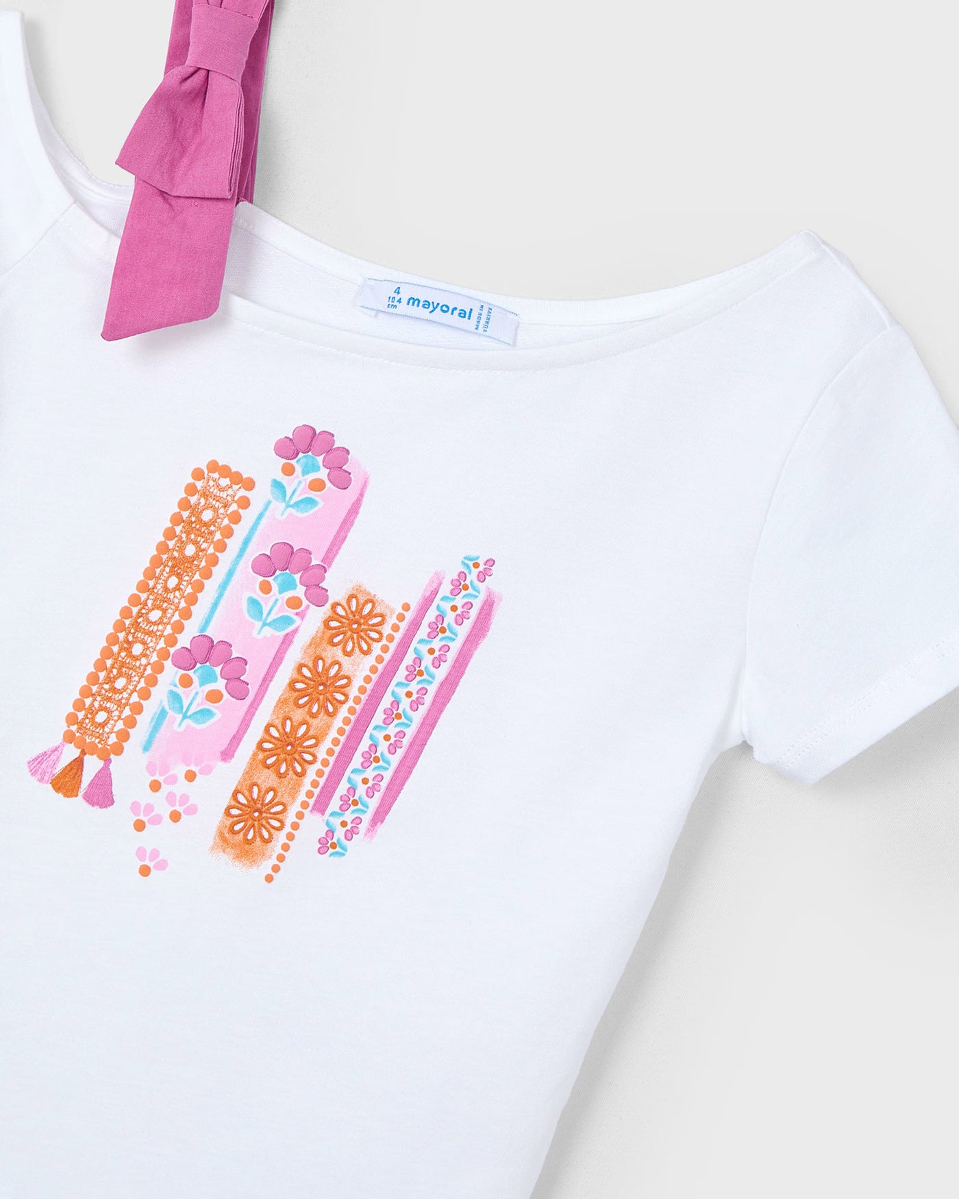 T-Shirt asimmetrica bambina Mayoral bianca grafica orchidea Mayoral Bianco