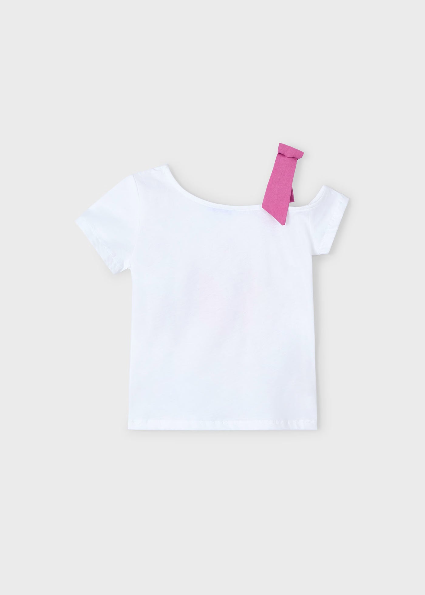 T-Shirt asimmetrica bambina Mayoral bianca grafica orchidea Mayoral Bianco