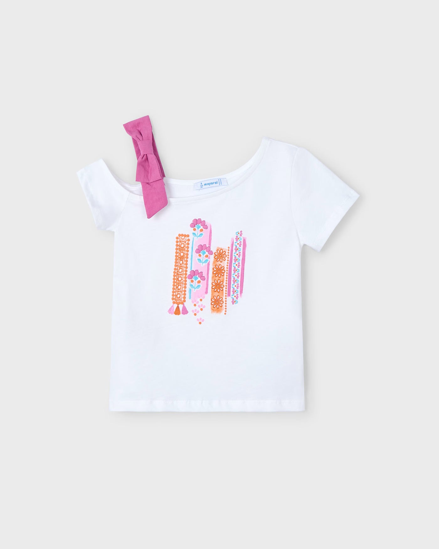T-Shirt asimmetrica bambina Mayoral bianca grafica orchidea Mayoral Bianco