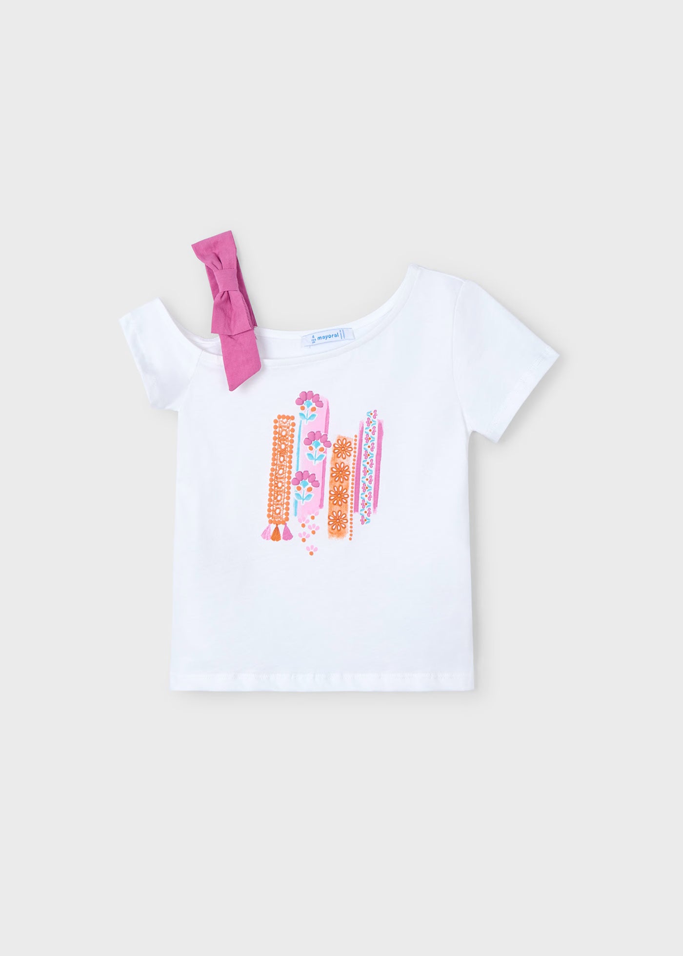 T-Shirt asimmetrica bambina Mayoral bianca grafica orchidea Mayoral Bianco