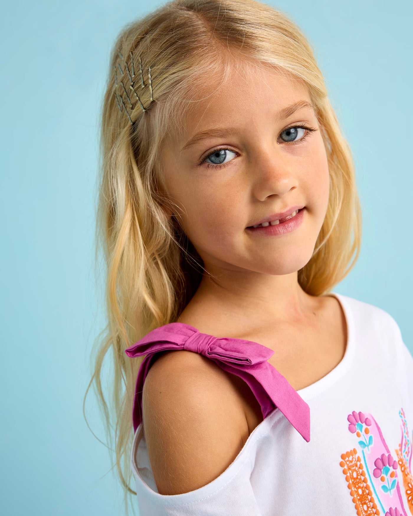 T-Shirt asimmetrica bambina Mayoral bianca grafica orchidea Mayoral Bianco