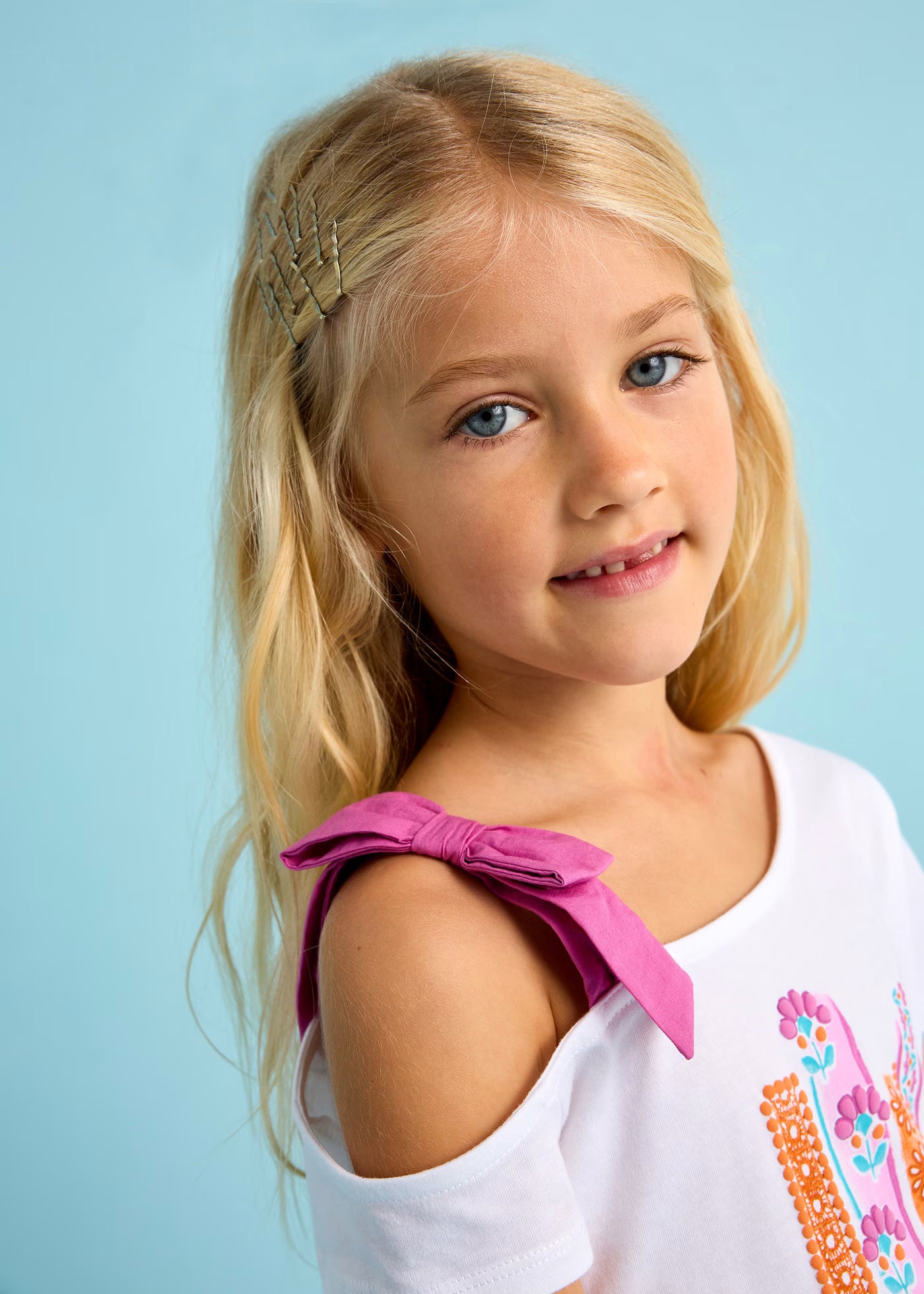 T-Shirt asimmetrica bambina Mayoral bianca grafica orchidea Mayoral Bianco