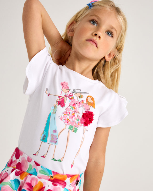 T-Shirt bambina Mayoral applicazini modelle magenta Mayoral Bianco