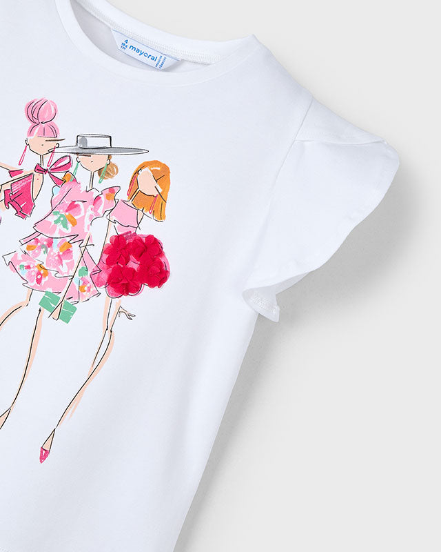 T-Shirt bambina Mayoral applicazini modelle magenta Mayoral Bianco