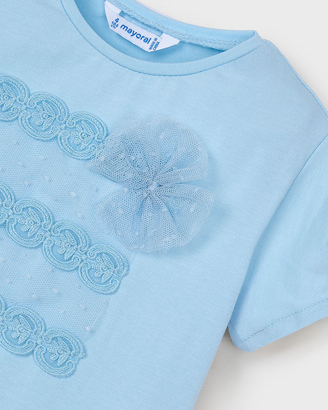 T-Shirt bambina Mayoral fiocchi plumetis azzurra cielo Mayoral Azzurro