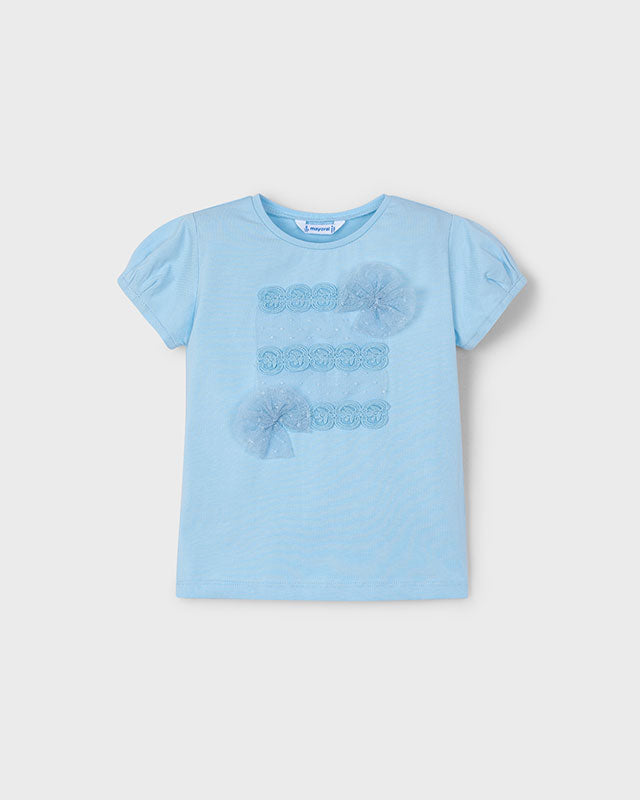 T-Shirt bambina Mayoral fiocchi plumetis azzurra cielo Mayoral Azzurro