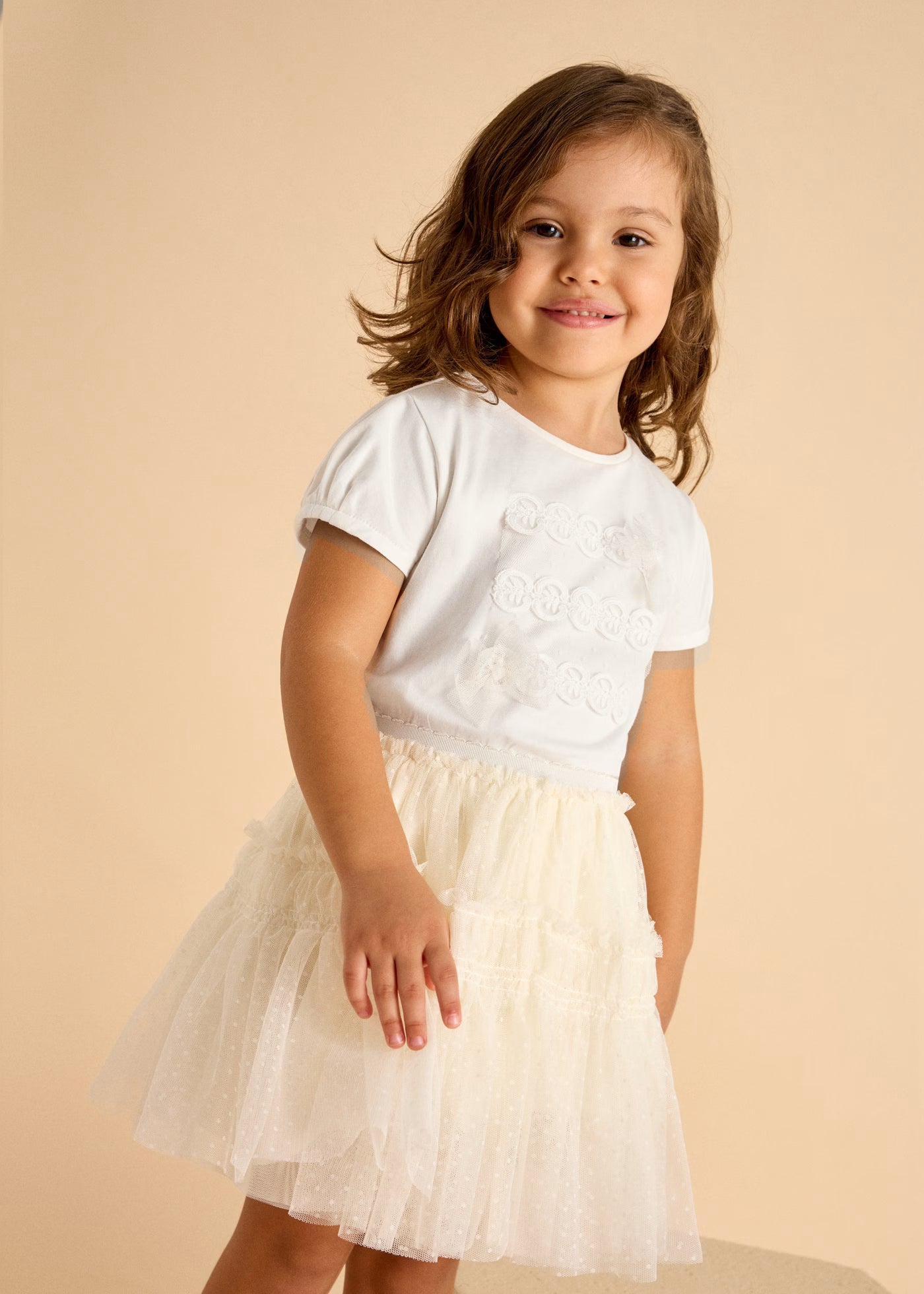 T-Shirt bambina Mayoral fiocchi plumetis panna Mayoral Panna