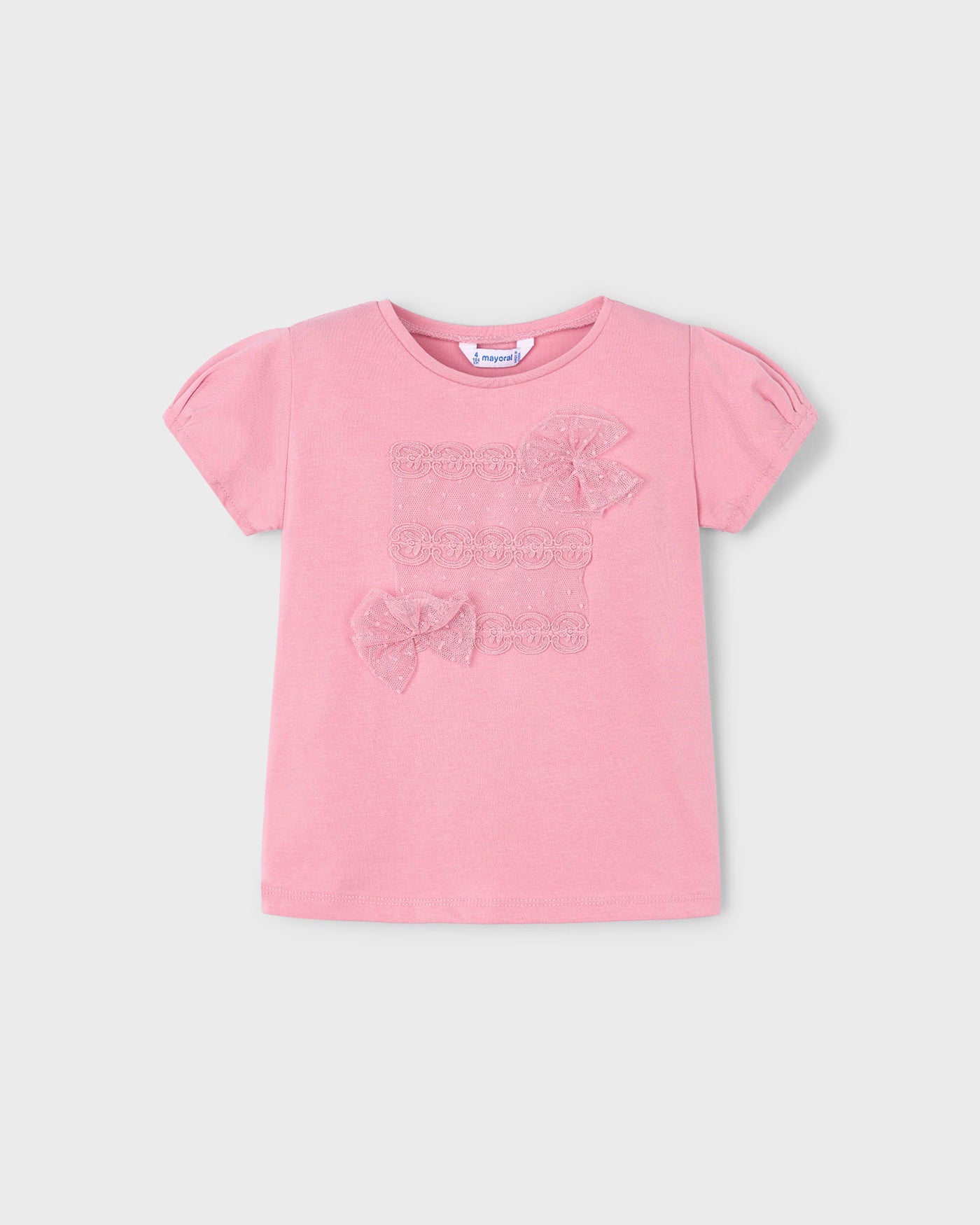 T-Shirt bambina Mayoral fiocchi plumetis rosato Mayoral 2 Anni 92cm