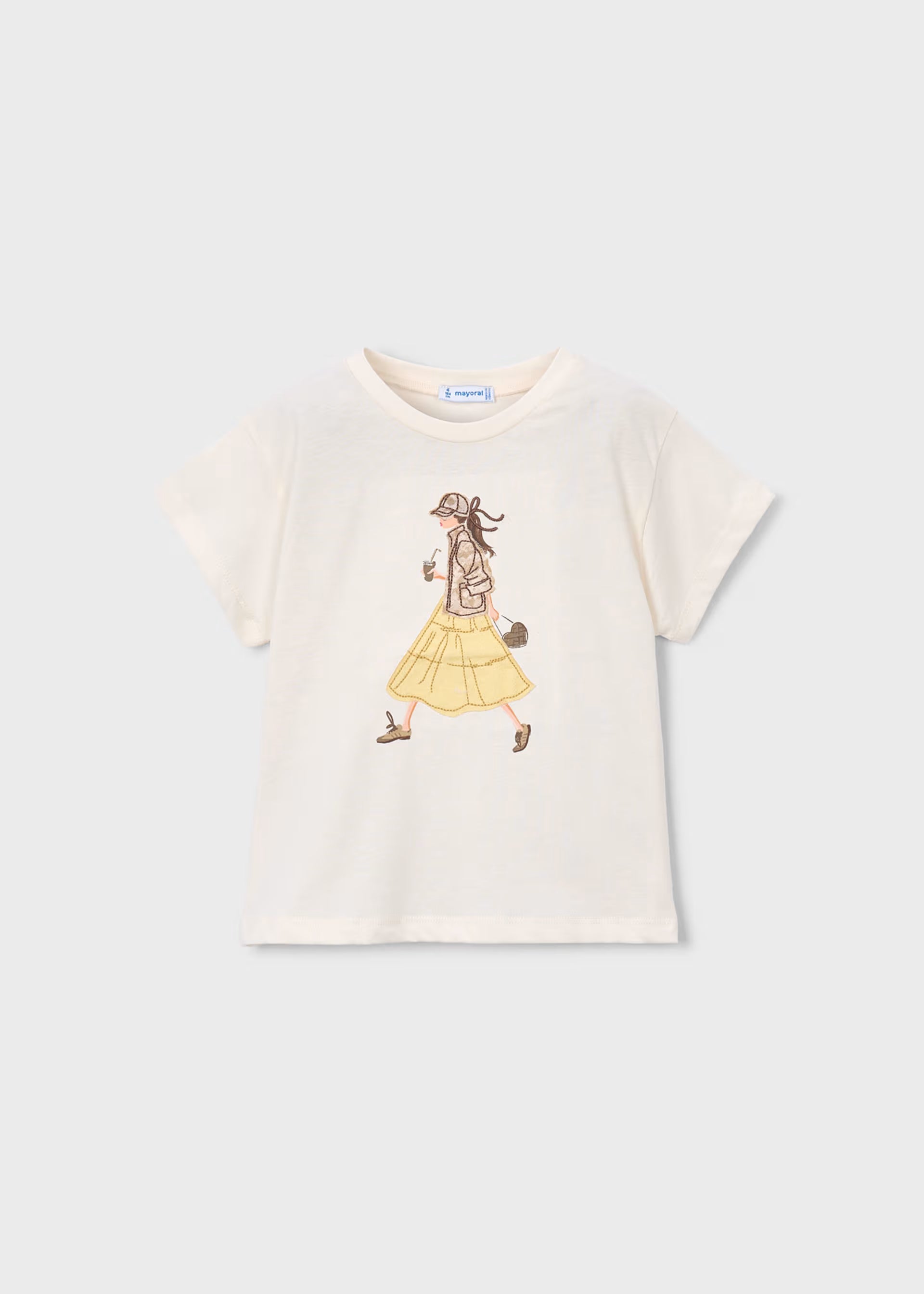 T-Shirt bambina Mayoral panna ricamo modella gonna gialla Mayoral 2 Anni 92cm