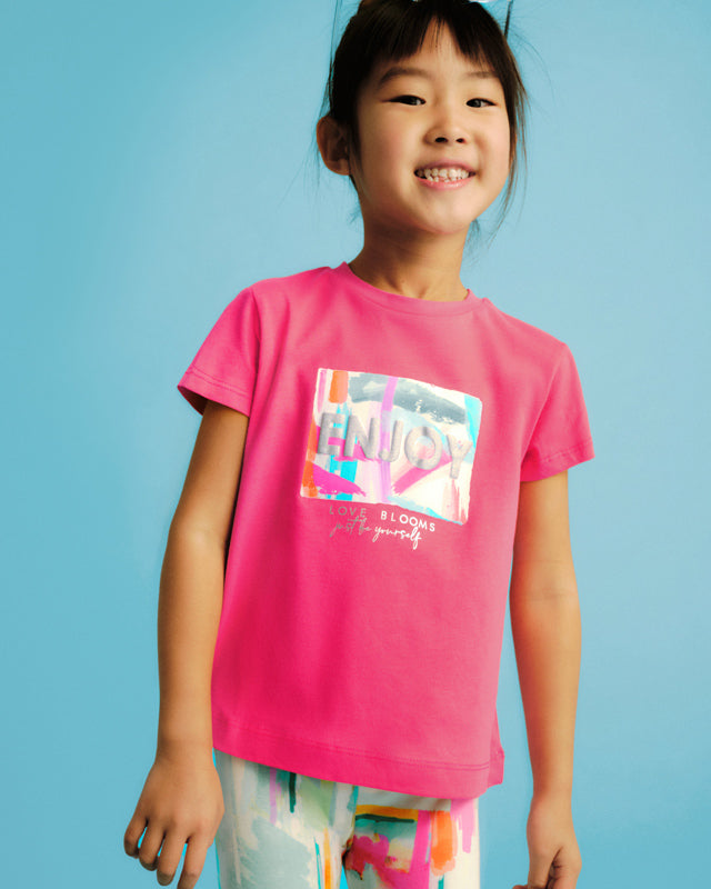 T-Shirt bambina Mayoral Stampa ENJOY! rosa peonia Mayoral Rosa