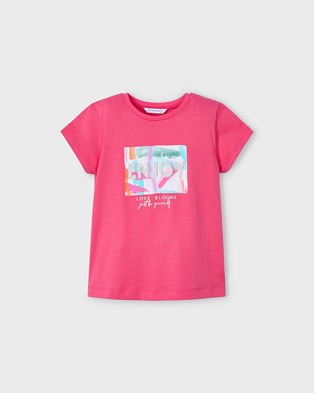 T-Shirt bambina Mayoral Stampa ENJOY! rosa peonia Mayoral Rosa