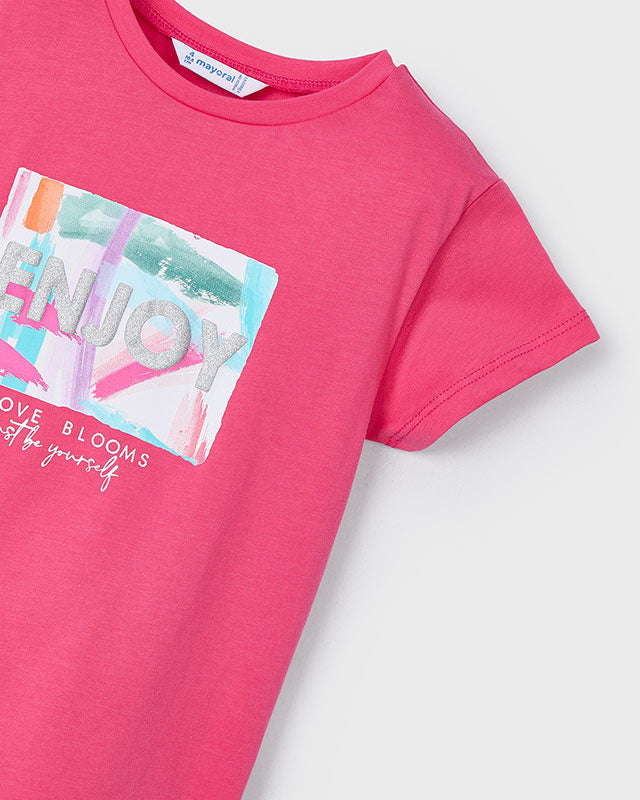 T-Shirt bambina Mayoral Stampa ENJOY! rosa peonia Mayoral Rosa