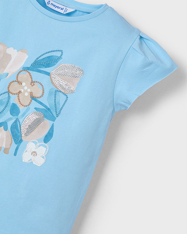 T-Shirt bambina Mayoral stampa floreale azzurro cielo Mayoral Azzurro