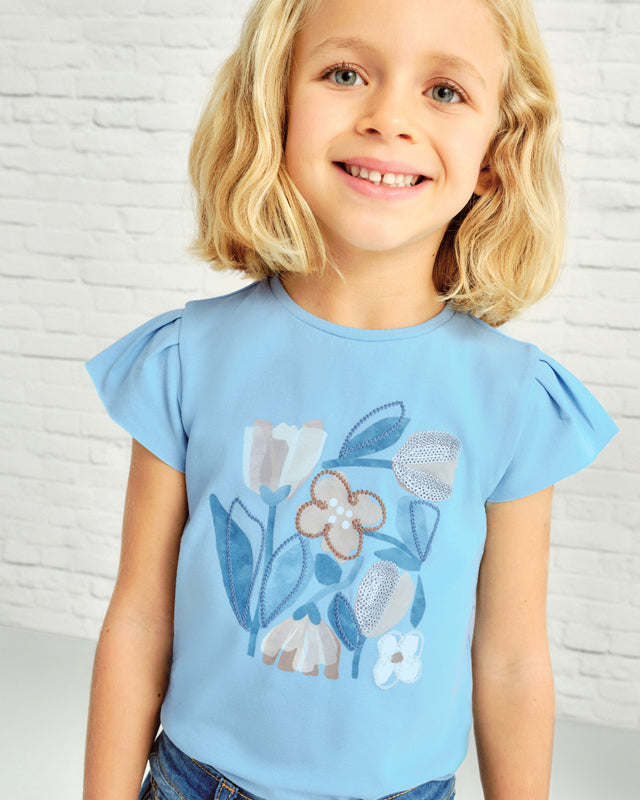 T-Shirt bambina Mayoral stampa floreale azzurro cielo Mayoral Azzurro
