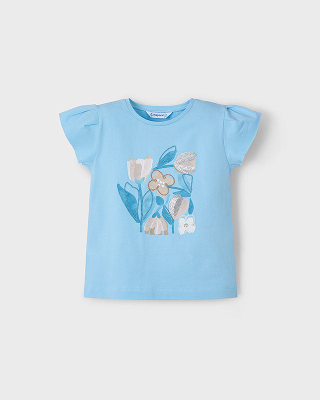 T-Shirt bambina Mayoral stampa floreale azzurro cielo Mayoral Azzurro