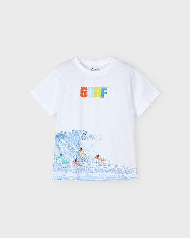 T-Shirt bambino Mayoral bianca stampa onda surf Mayoral Bianco