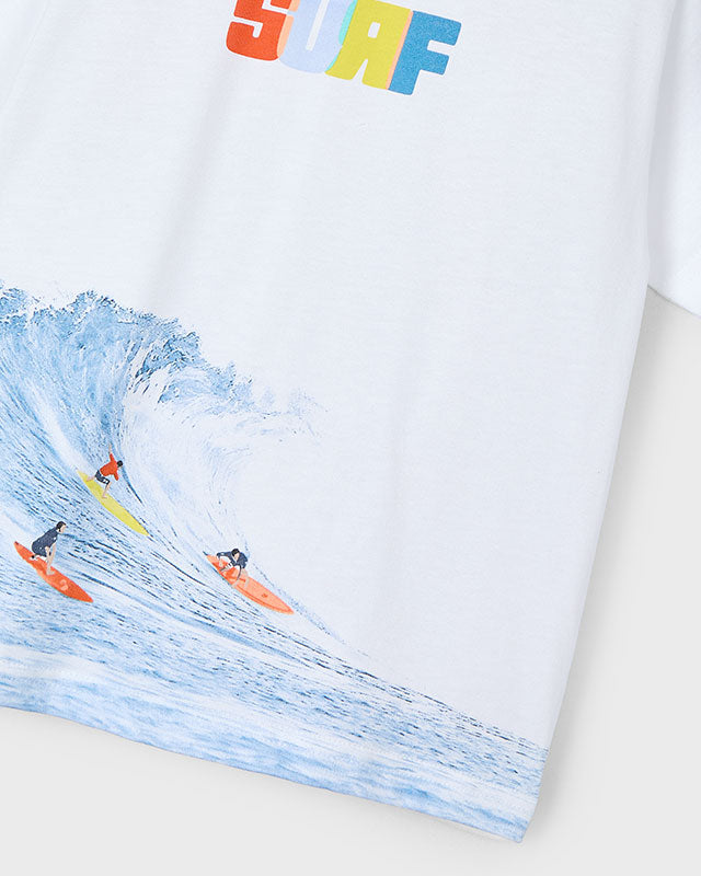 T-Shirt bambino Mayoral bianca stampa onda surf Mayoral Bianco
