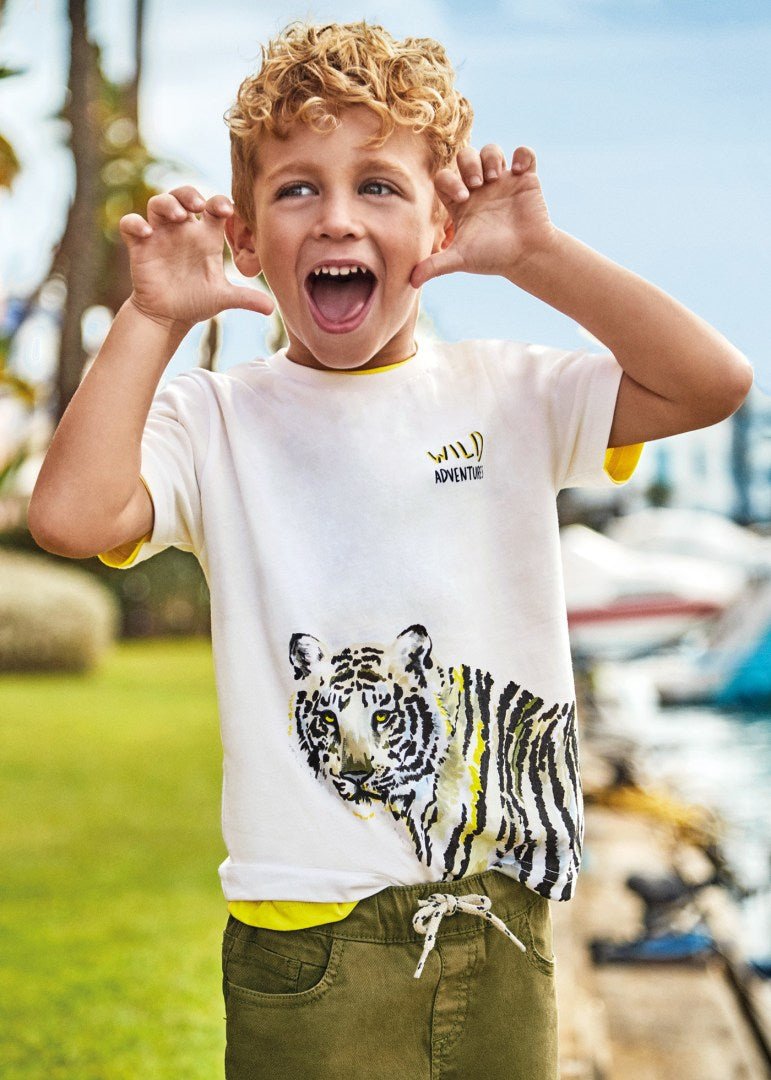 T-shirt bambino Mayoral cotone sotenibile "Wild" bianco - ErreGiModaBimbo
