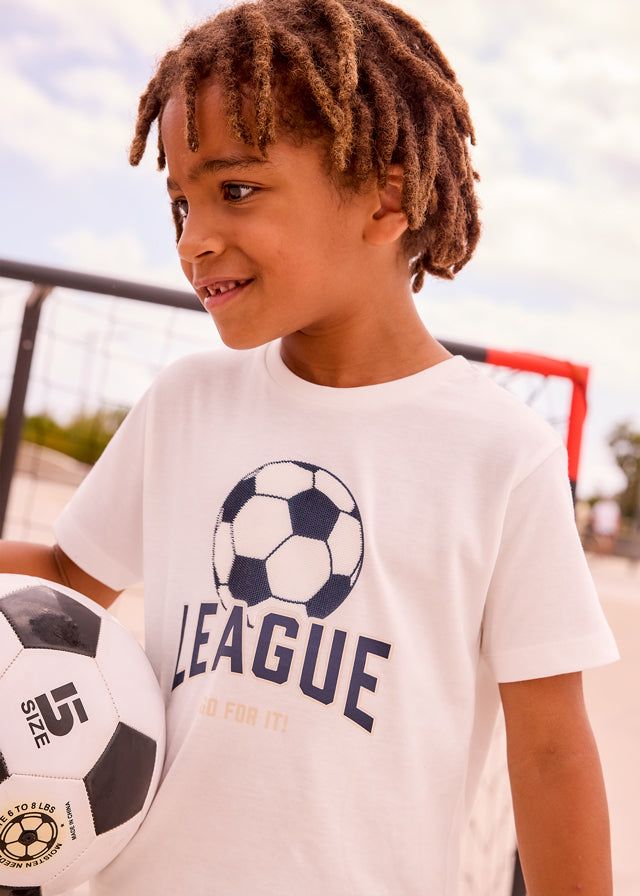 T-shirt bambino Mayoral panna con stampa 3D pallone Mayoral 2 Anni 92cm