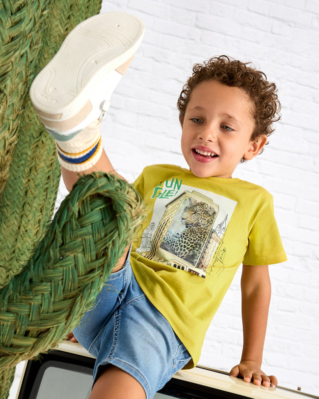 T-Shirt bambino Mayoral stampa lenticolare Leopardo gialla Mayoral Giallo