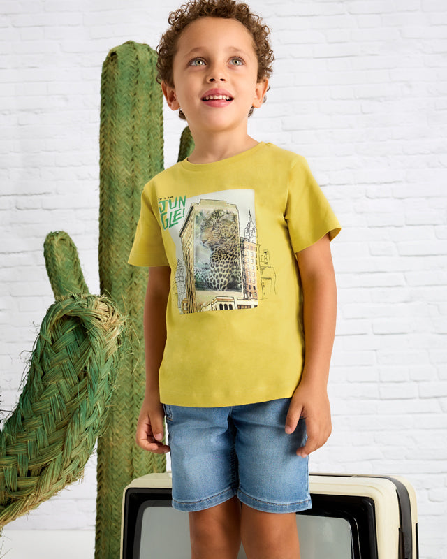 T-Shirt bambino Mayoral stampa lenticolare Leopardo gialla Mayoral Giallo