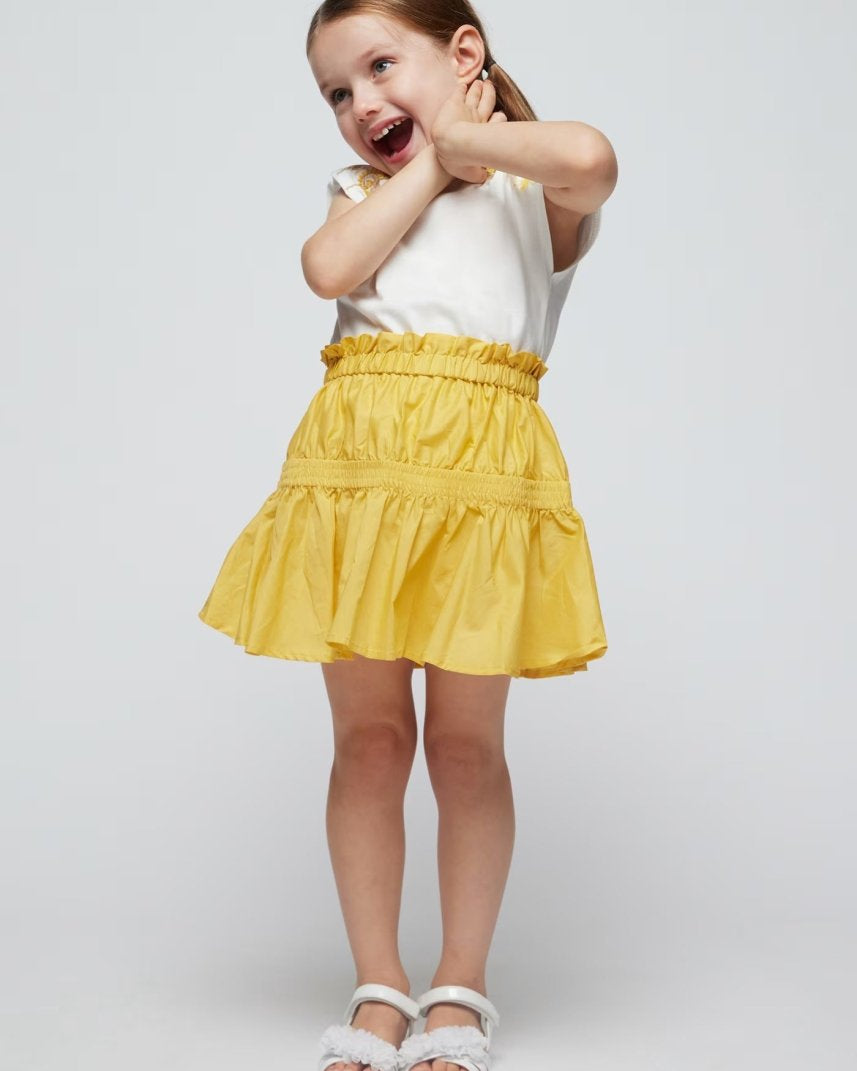 T-Shirt bianca bambina Mayoral frange gialle - ErreGiModaBimbo