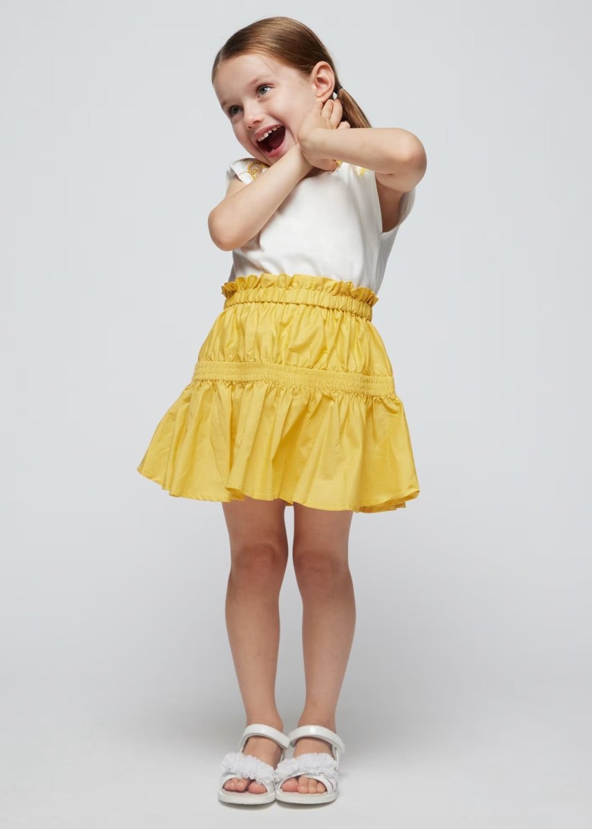 T-Shirt bianca bambina Mayoral frange gialle - ErreGiModaBimbo