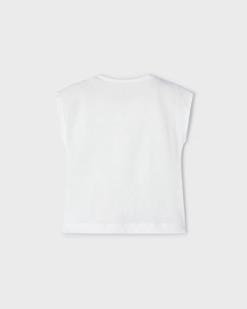 T-Shirt bianca bambina Mayoral frange gialle - ErreGiModaBimbo