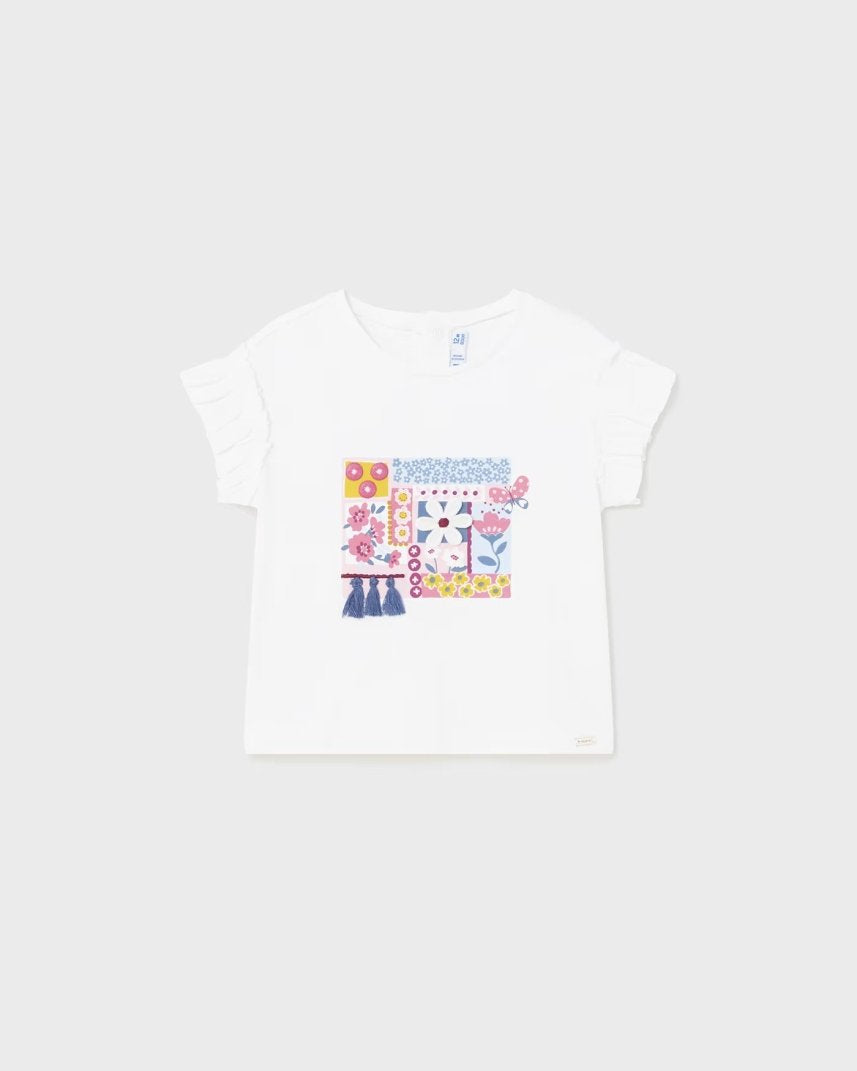 T-shirt bianca con applicazioni floreali neonata Mayoral Mayoral Bianco