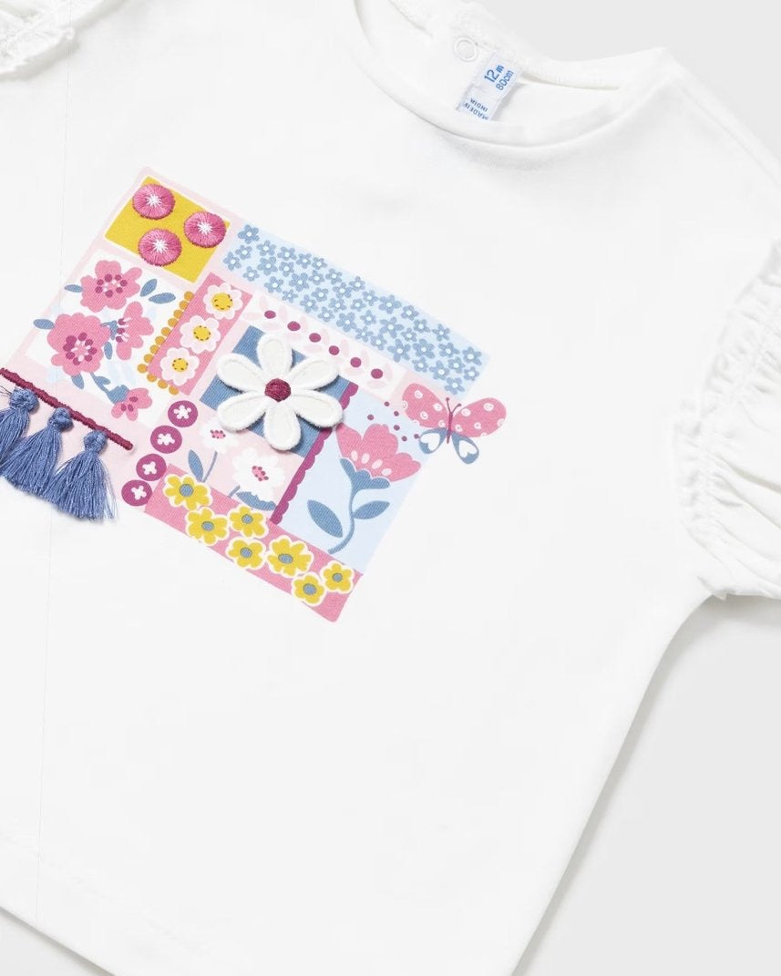 T-shirt bianca con applicazioni floreali neonata Mayoral Mayoral Bianco