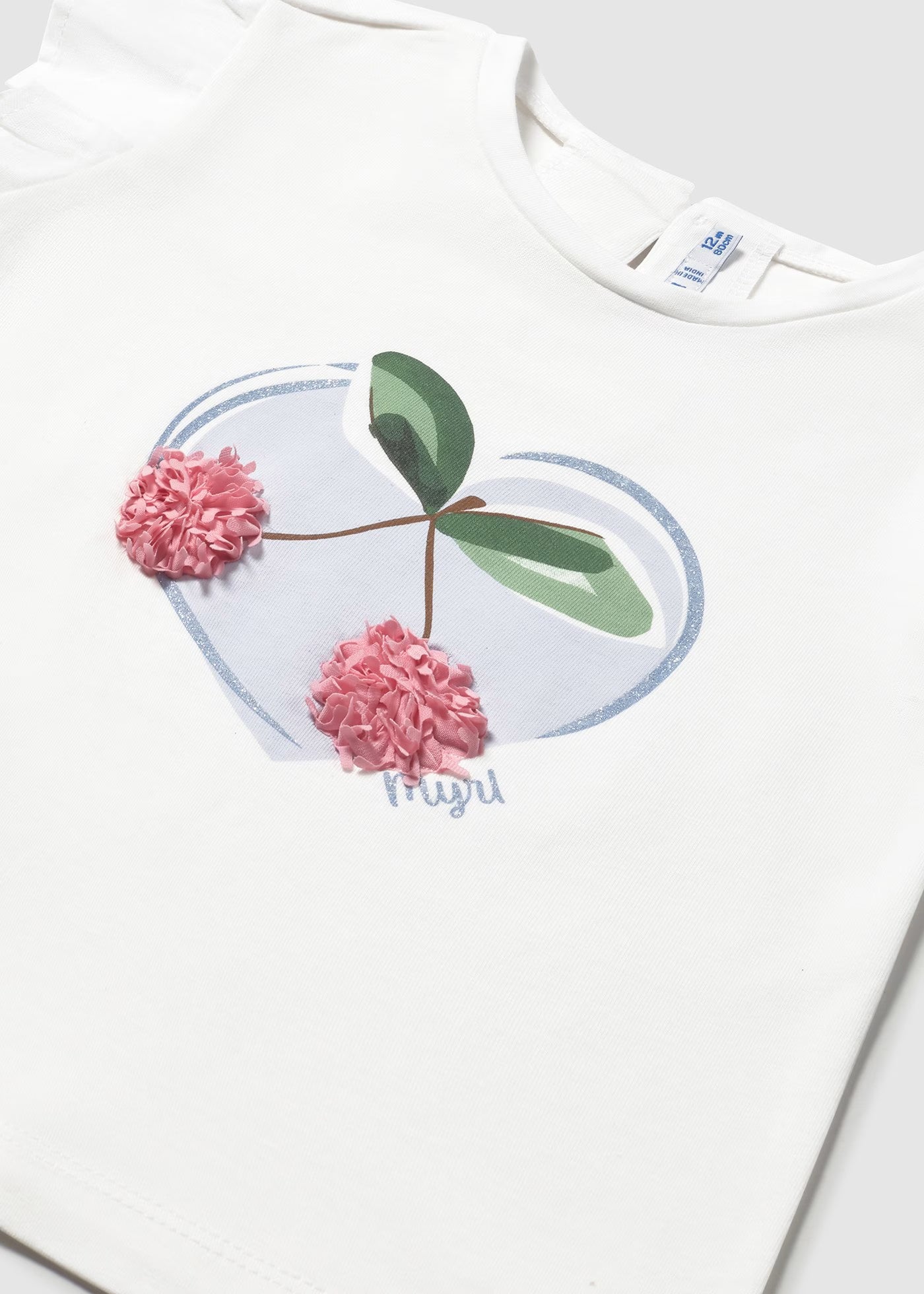 T-shirt bianca con manica volant neonata Mayoral Ciliegie Mayoral 6 Mesi 68cm