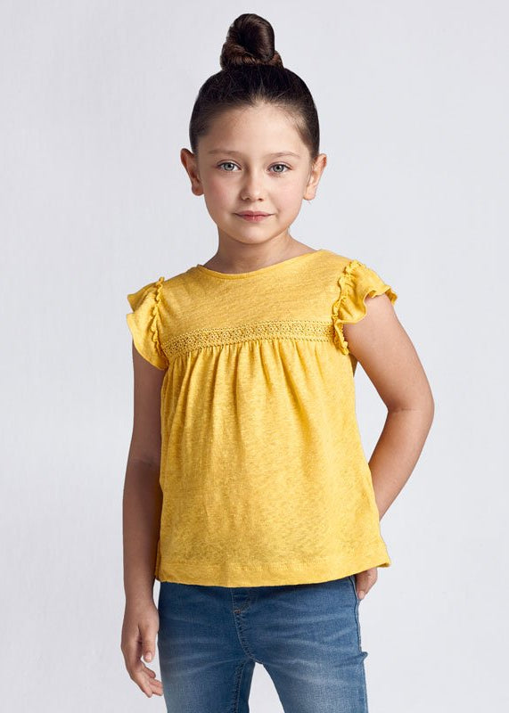 T-shirt blusa bambina Mayoral ricami giallo mostarda - ErreGiModaBimbo