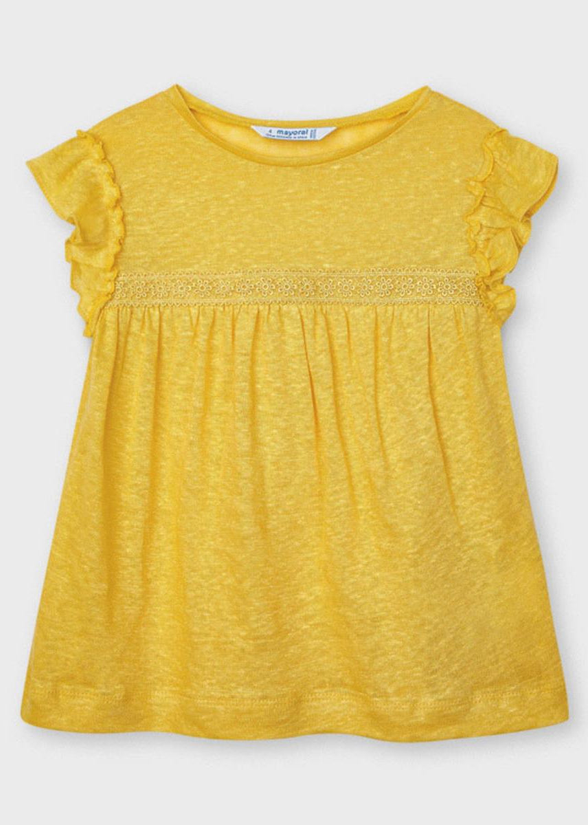 T-shirt blusa bambina Mayoral ricami giallo mostarda - ErreGiModaBimbo