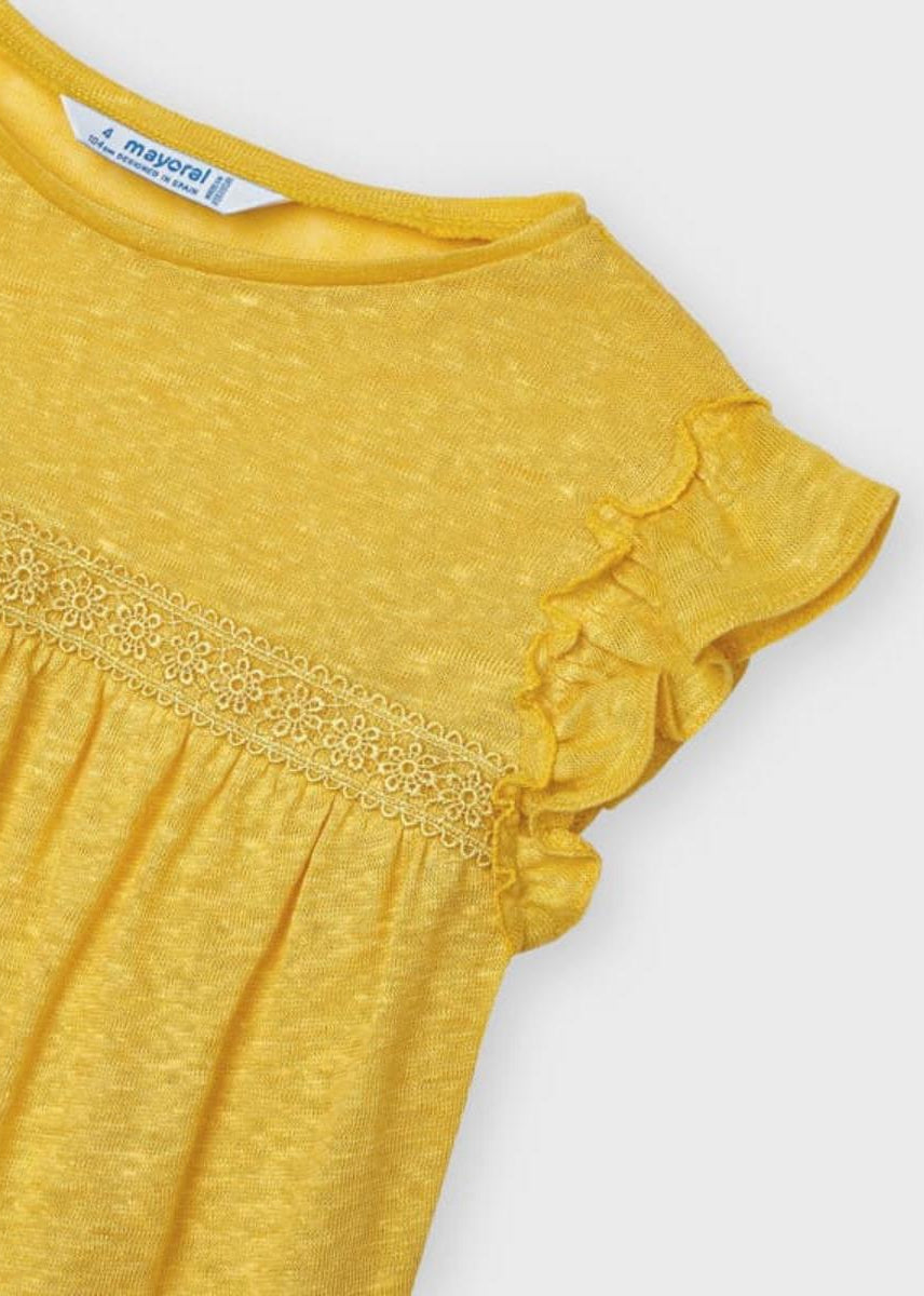 T-shirt blusa bambina Mayoral ricami giallo mostarda - ErreGiModaBimbo