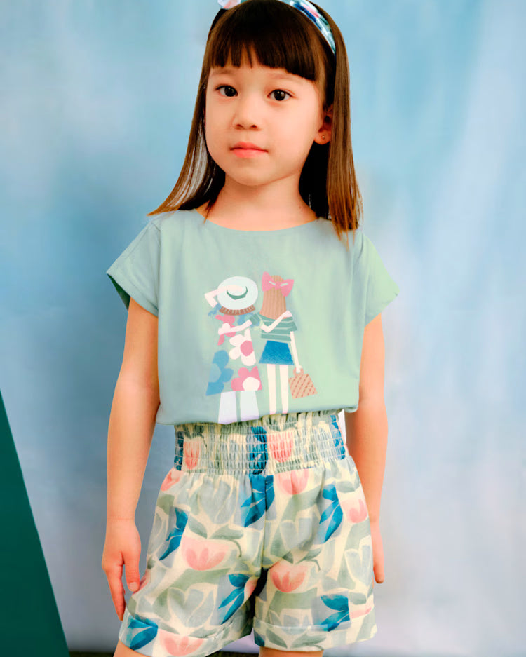 Pantaloncino fiori geometrico bambina Mayoral verde e azzurro Mayoral Verde