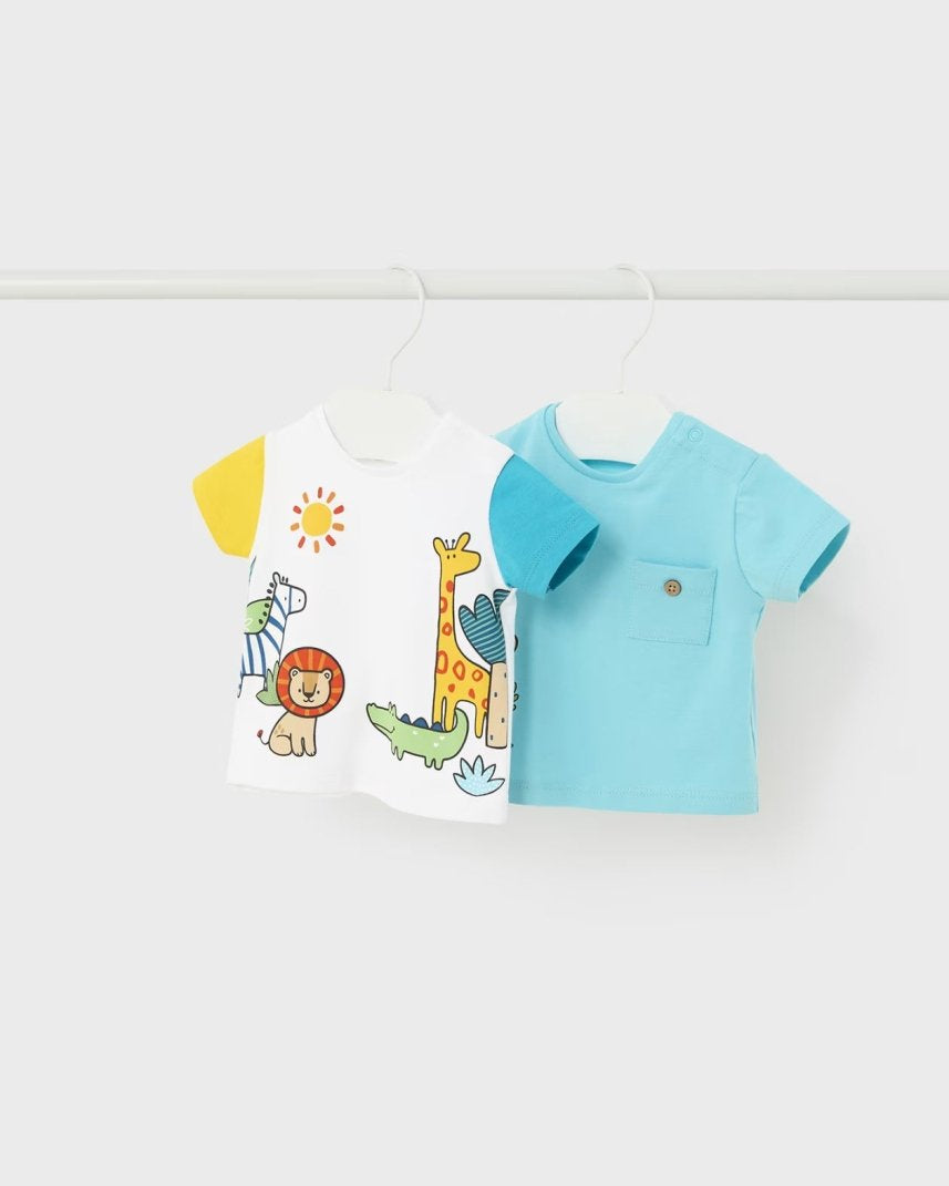 T-shirt estiva neonato Mayoral Newborn Safari colorata Mayoral Bianco