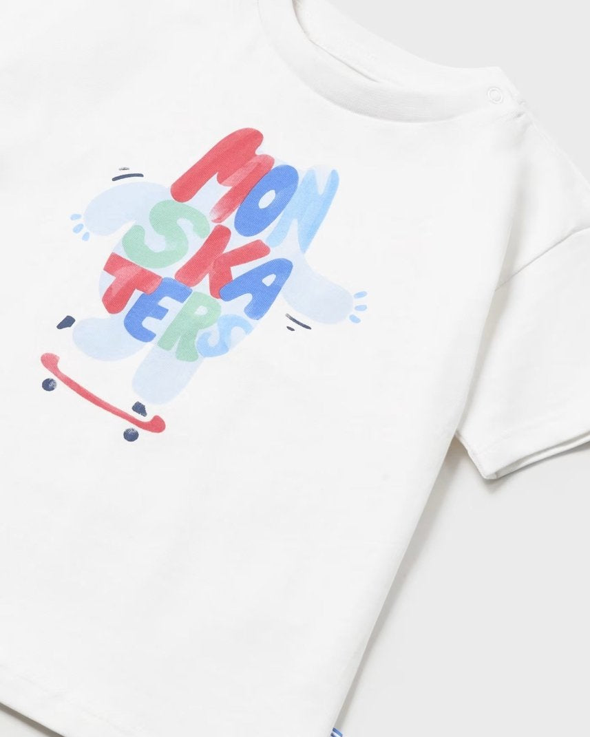 T-Shirt fresco cotone neonato Mayoral stampata Monskaters Mayoral Bianco